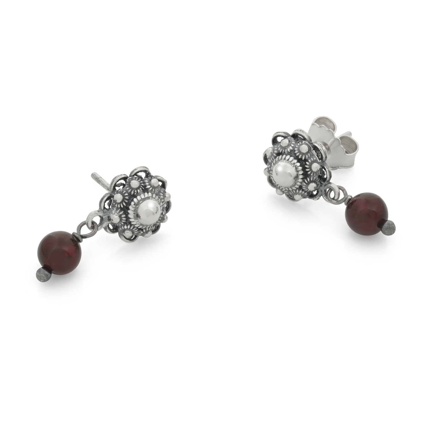 8mm Zeeuwse Knop Oorstekers met Granaat - Afbeelding 2